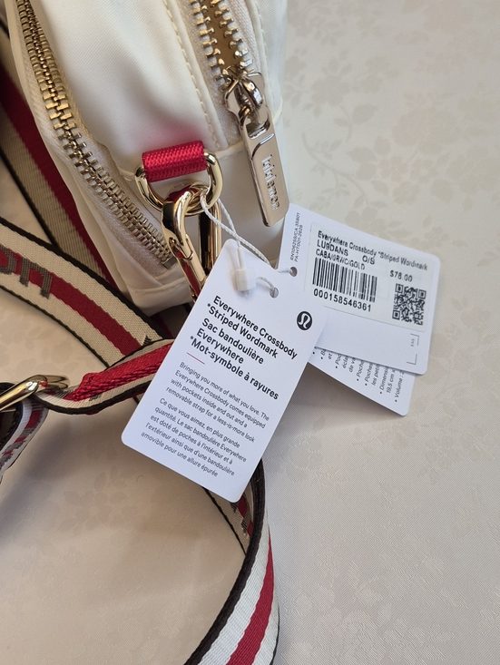 Lululemon Everywhere Crossbody Bag Ivory Red Gold Hardware Striped Wordmark - Picture 5 of 8